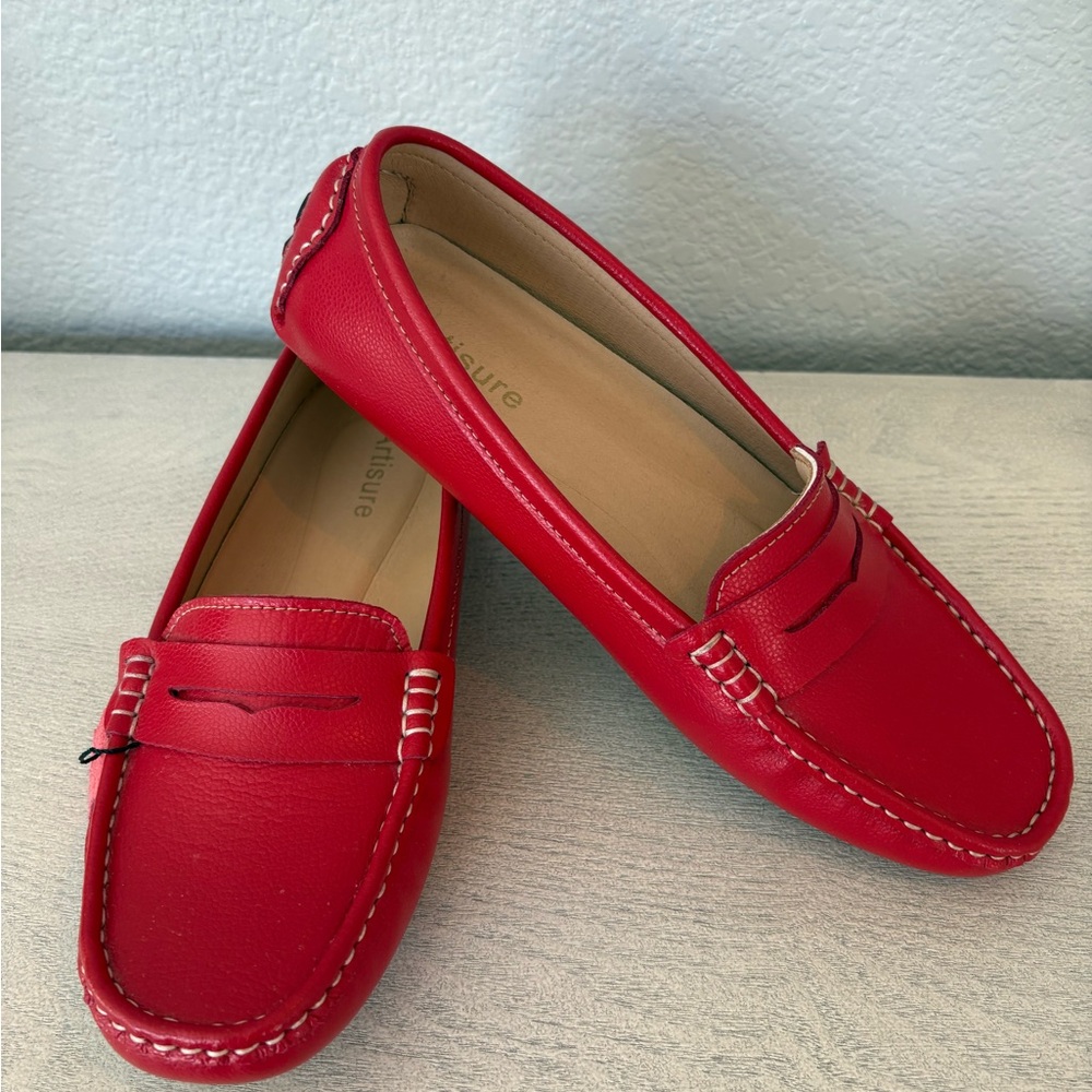 Artisure’s Classic Loafers in Red 100% Genuine Leather, Driving Mocs sz 9.5 New